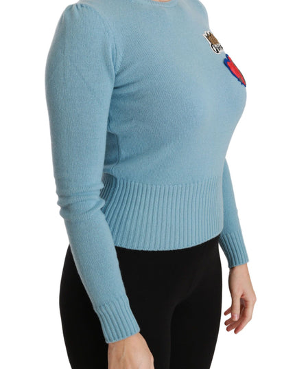 Dolce & Gabbana Blue Wool Queen Heart Pullover Sweater