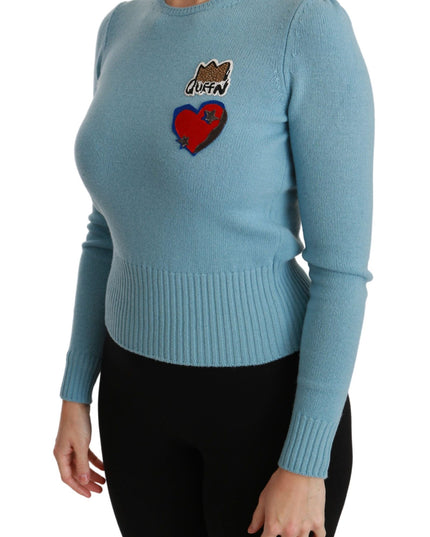 Dolce & Gabbana Blue Wool Queen Heart Pullover Sweater