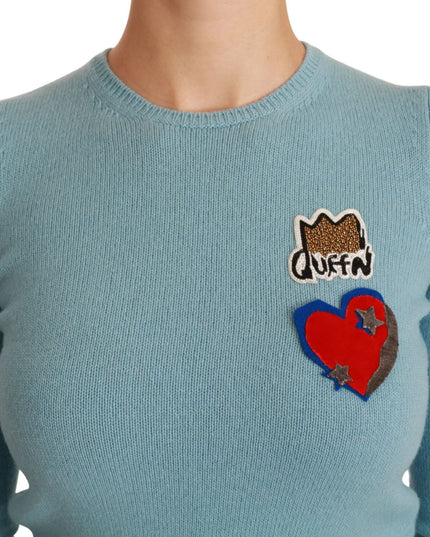 Dolce & Gabbana Blue Wool Queen Heart Pullover Sweater
