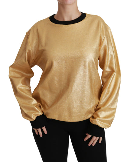 Dolce & Gabbana Gold Cotton Crewneck Pullover Sweater