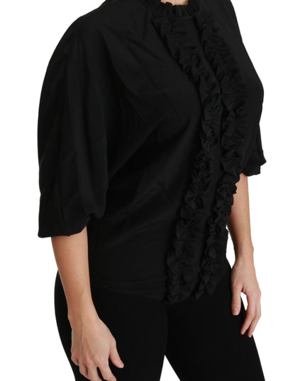 Dolce & Gabbana Black Silk Shirt Ruffled Top Blouse