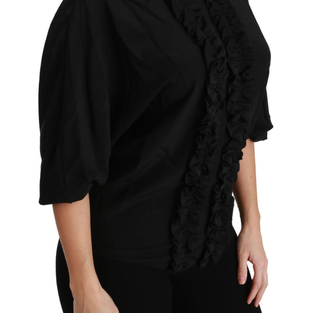 Dolce & Gabbana Black Silk Shirt Ruffled Top Blouse