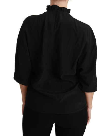 Dolce & Gabbana Black Silk Shirt Ruffled Top Blouse