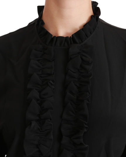 Dolce & Gabbana Black Silk Shirt Ruffled Top Blouse
