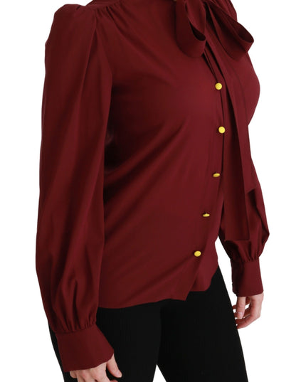 Dolce & Gabbana Maroon Long Sleeve Shirt Blouse Silk Top