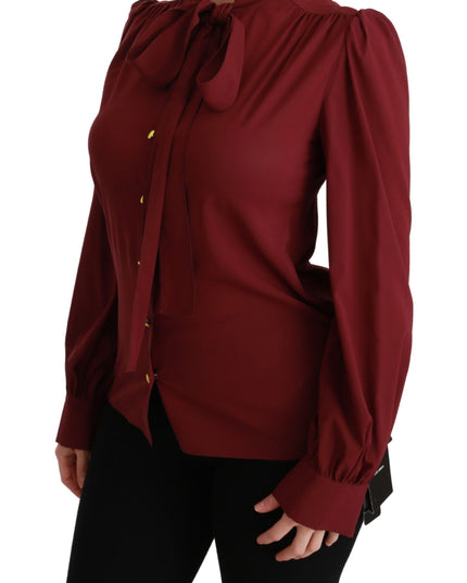 Dolce & Gabbana Maroon Long Sleeve Shirt Blouse Silk Top