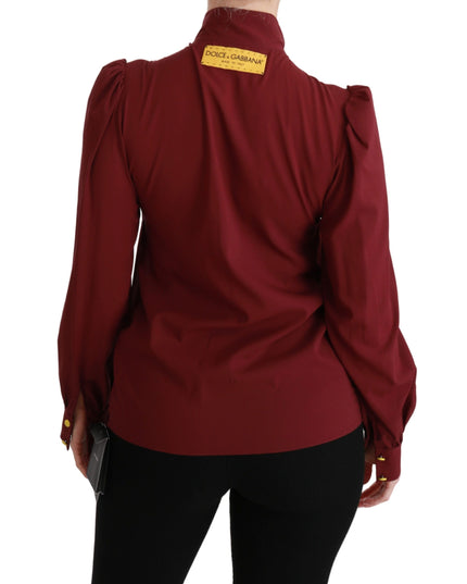 Dolce & Gabbana Maroon Long Sleeve Shirt Blouse Silk Top