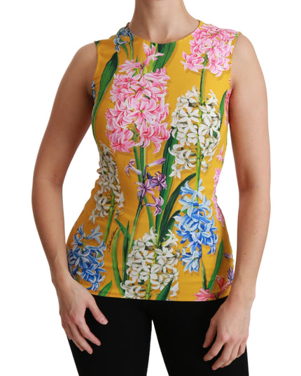 Dolce & Gabbana Yellow Floral Stretch Top Tank Blouse