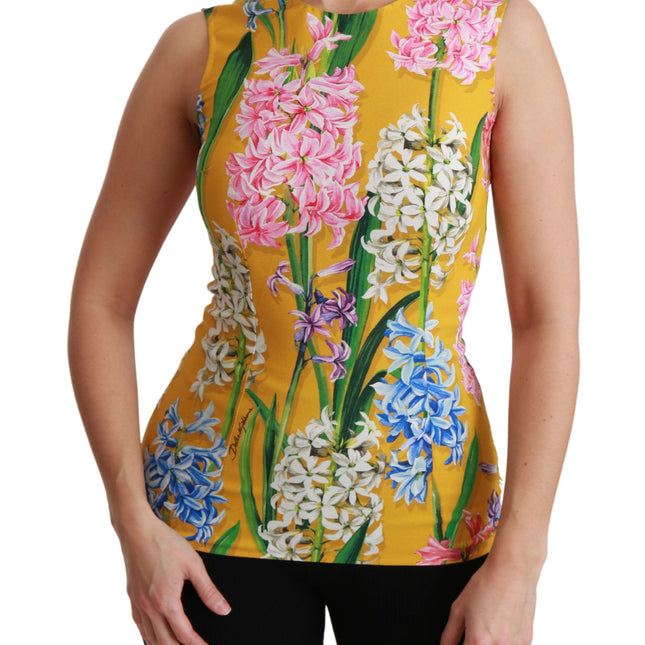Dolce & Gabbana Yellow Floral Stretch Top Tank Blouse