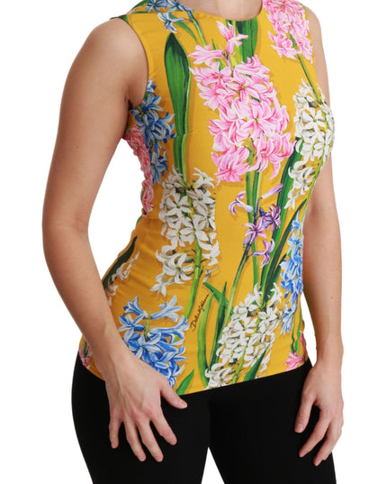 Dolce & Gabbana Yellow Floral Stretch Top Tank Blouse