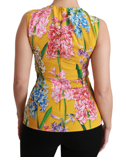 Dolce & Gabbana Yellow Floral Stretch Top Tank Blouse
