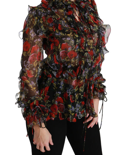 Dolce & Gabbana Black Floral Roses Blouse Silk Top