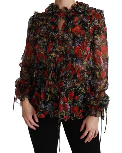 Dolce & Gabbana Black Floral Roses Blouse Silk Top