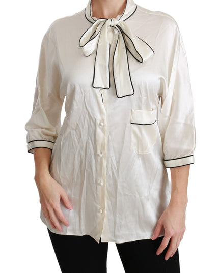 Dolce & Gabbana Beige 3/4 Sleeve Shirt Blouse Silk Top