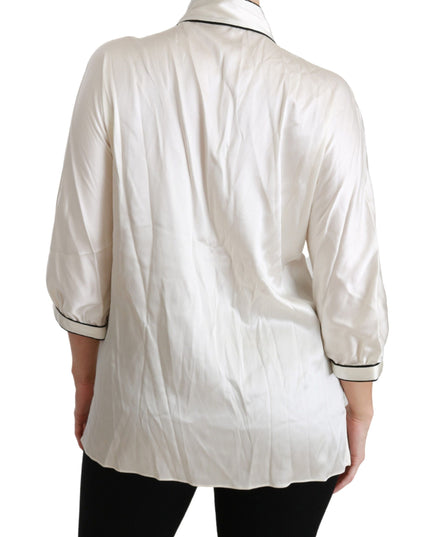 Dolce & Gabbana Beige 3/4 Sleeve Shirt Blouse Silk Top