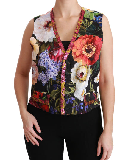Dolce & Gabbana Multicolor Floral Sleeveless Waistcoat Top Vest