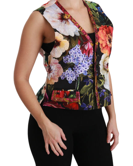 Dolce & Gabbana Multicolor Floral Sleeveless Waistcoat Top Vest
