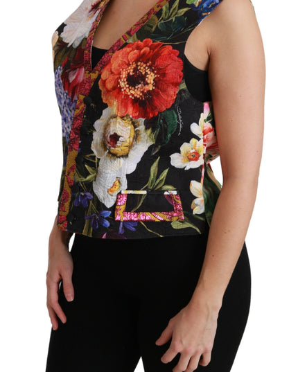 Dolce & Gabbana Multicolor Floral Sleeveless Waistcoat Top Vest