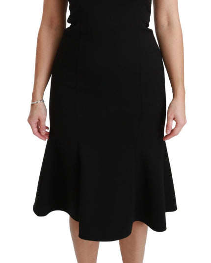 Dolce & Gabbana Black Fit Flare Wool Stretch Sheath Dress