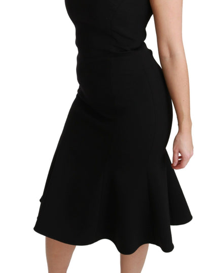 Dolce & Gabbana Black Fit Flare Wool Stretch Sheath Dress