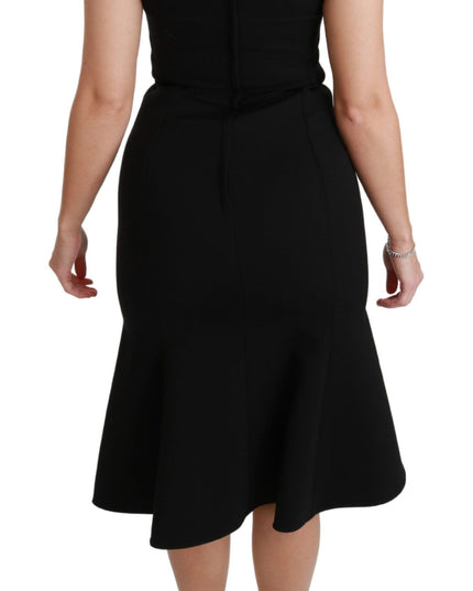 Dolce & Gabbana Black Fit Flare Wool Stretch Sheath Dress