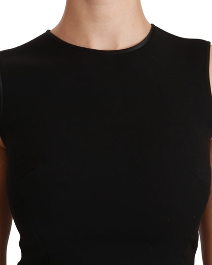 Dolce & Gabbana Black Fit Flare Wool Stretch Sheath Dress