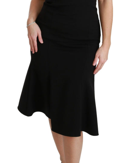 Dolce & Gabbana Black Fit Flare Wool Stretch Sheath Dress