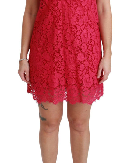 Dolce & Gabbana Pink Floral Lace Shift Gown Mini Dress