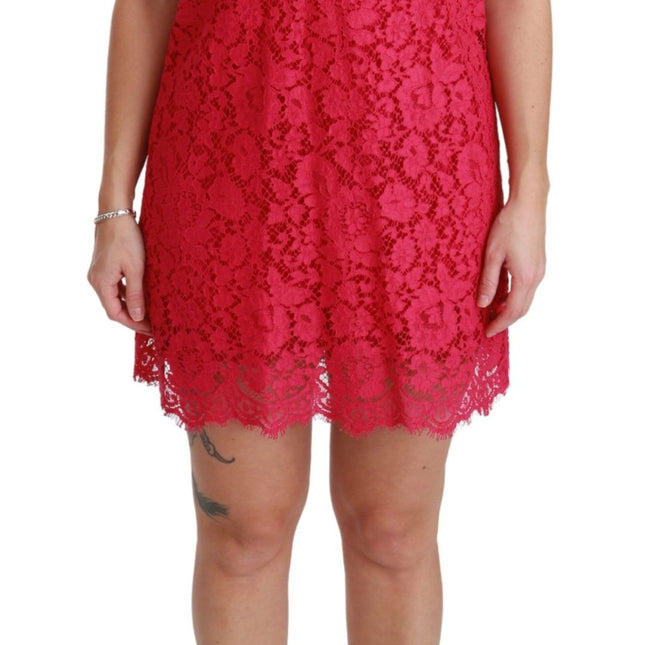 Dolce & Gabbana Pink Floral Lace Shift Gown Mini Dress