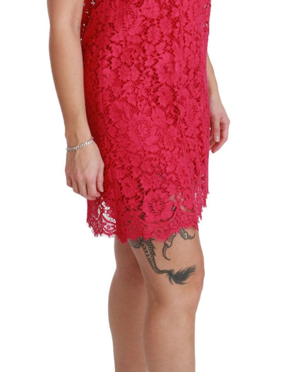 Dolce & Gabbana Pink Floral Lace Shift Gown Mini Dress