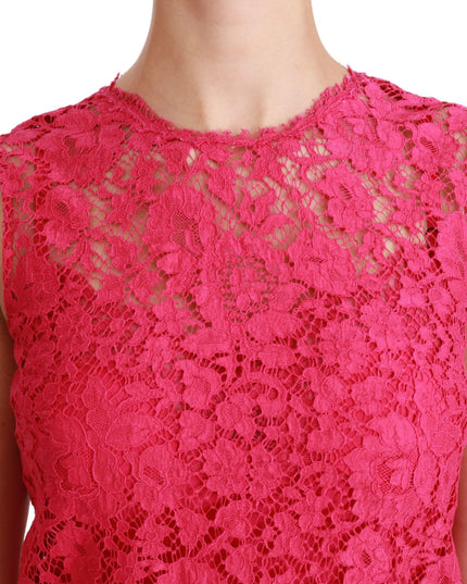Dolce & Gabbana Pink Floral Lace Shift Gown Mini Dress