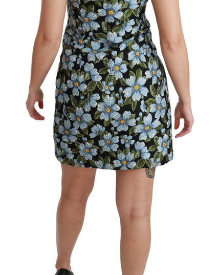 Dolce & Gabbana Blue Floral Brocade Gown Shift Dress