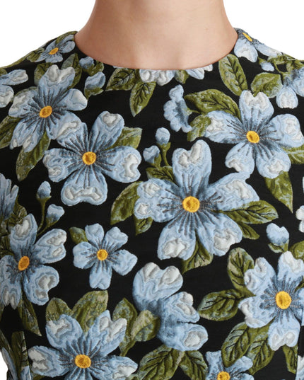 Dolce & Gabbana Blue Floral Brocade Gown Shift Dress
