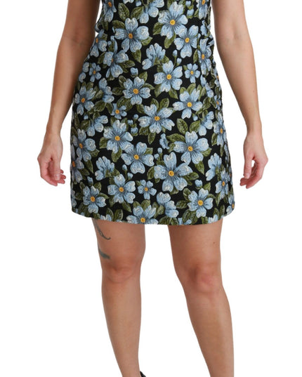 Dolce & Gabbana Blue Floral Brocade Gown Shift Dress