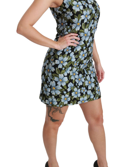 Dolce & Gabbana Blue Floral Brocade Gown Shift Dress