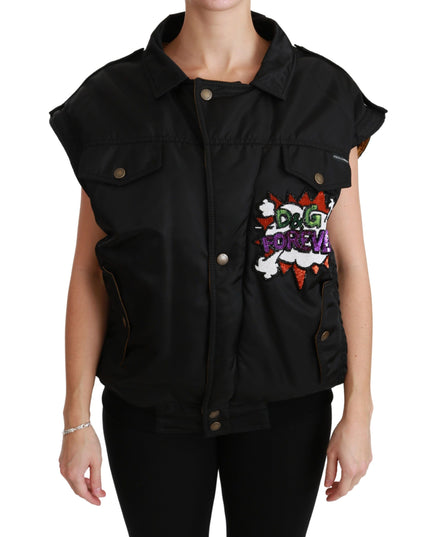 Dolce & Gabbana Black Queen Crown Sequined Bomber Jacket