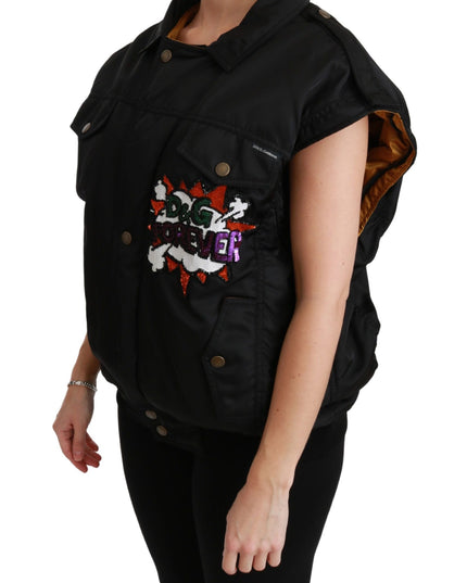 Dolce & Gabbana Black Queen Crown Sequined Bomber Jacket