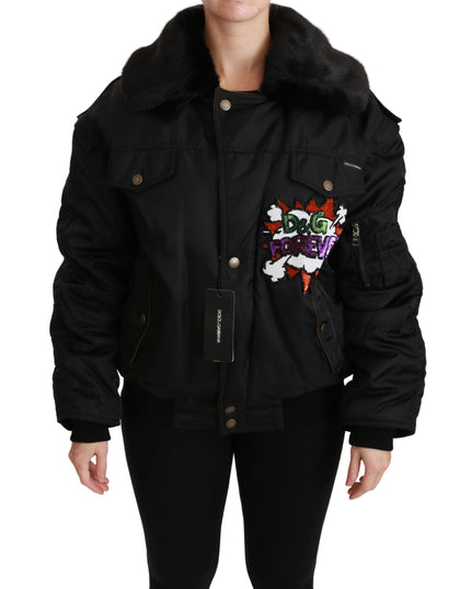 Dolce & Gabbana Black Queen Crown Sequined Bomber Jacket