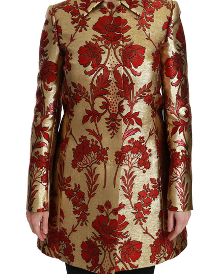 Dolce & Gabbana Red Gold Floral Brocade Cape Coat Jacket