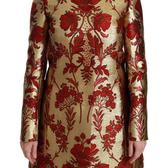 Dolce & Gabbana Red Gold Floral Brocade Cape Coat Jacket