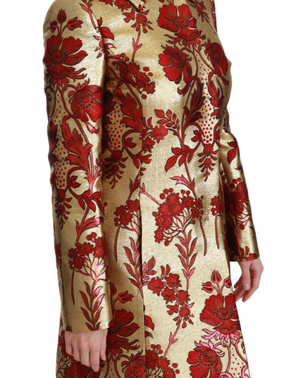 Dolce & Gabbana Red Gold Floral Brocade Cape Coat Jacket