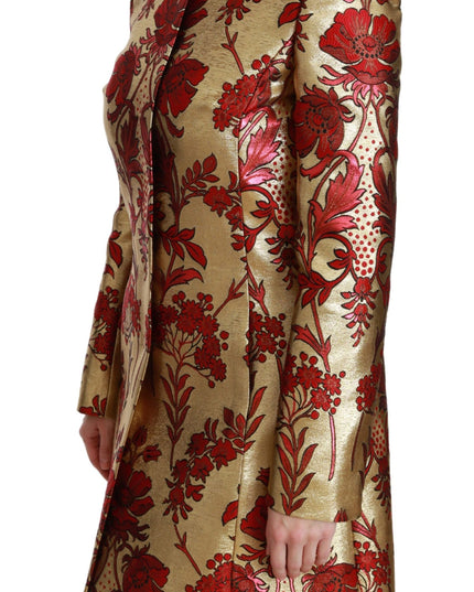 Dolce & Gabbana Red Gold Floral Brocade Cape Coat Jacket