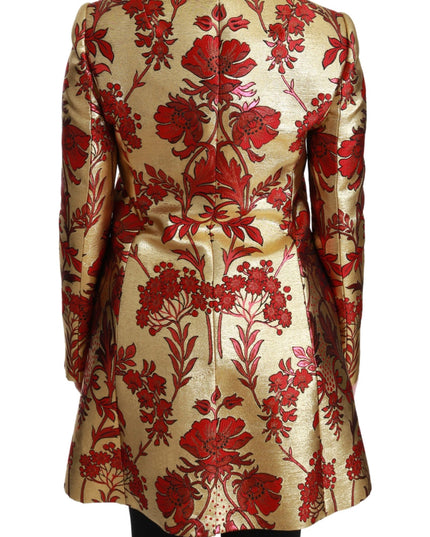 Dolce & Gabbana Red Gold Floral Brocade Cape Coat Jacket