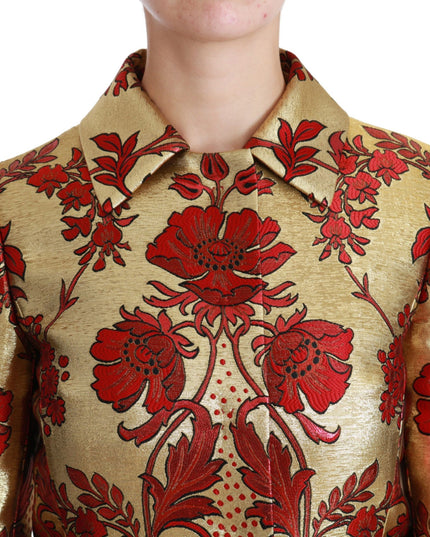Dolce & Gabbana Red Gold Floral Brocade Cape Coat Jacket