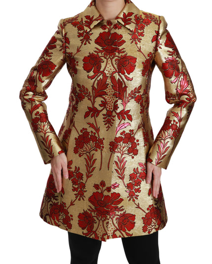 Dolce & Gabbana Red Gold Floral Brocade Cape Coat Jacket