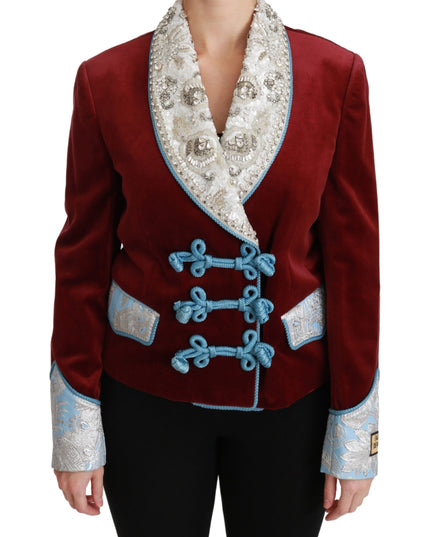 Dolce & Gabbana Red Velvet Baroque Crystal Blazer Jacket