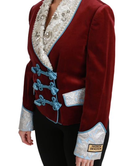 Dolce & Gabbana Red Velvet Baroque Crystal Blazer Jacket