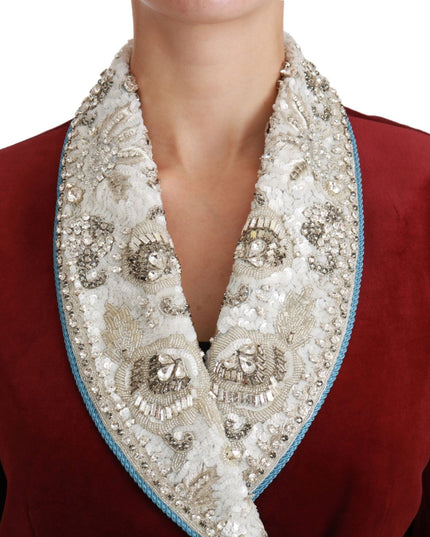 Dolce & Gabbana Red Velvet Baroque Crystal Blazer Jacket