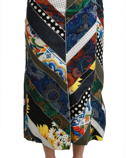 Dolce & Gabbana Multicolor Silk Geometric High Waist Maxi Skirt