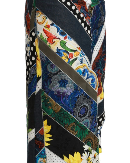 Dolce & Gabbana Multicolor Silk Geometric High Waist Maxi Skirt